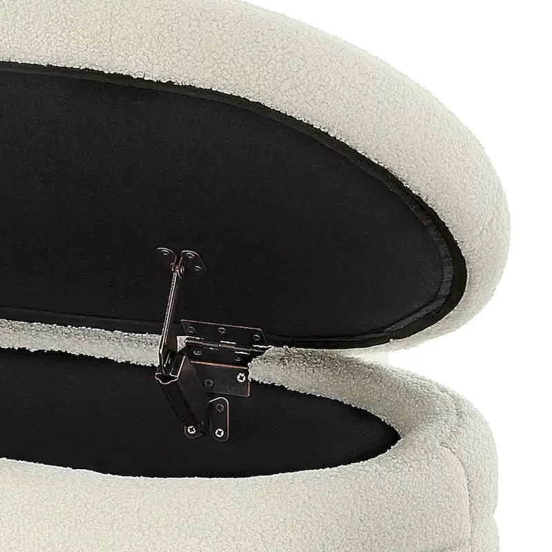 Panca Contenitore Ottomana Ovale con Rivestimento in Tessuto Teddy, Nessun assemblaggio richiesto