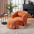 Poltrona Girevole A Botte Con Pouf, Poltrone Girevoli D'Accento, Poltrone Da Lettura, Poltrone Rotonde A Botte con Base in Metallo Nero