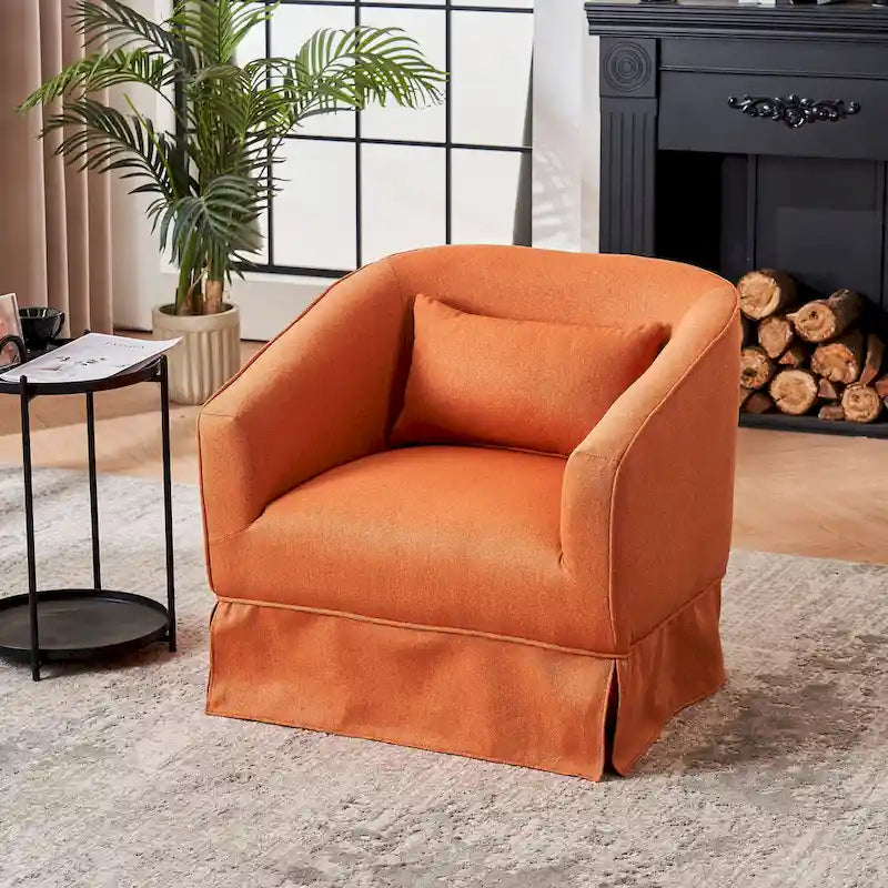 Poltrona Girevole A Botte Con Pouf, Poltrone Girevoli D'Accento, Poltrone Da Lettura, Poltrone Rotonde A Botte con Base in Metallo Nero
