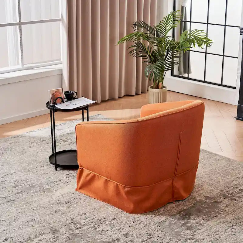 Poltrona Girevole A Botte Con Pouf, Poltrone Girevoli D'Accento, Poltrone Da Lettura, Poltrone Rotonde A Botte con Base in Metallo Nero