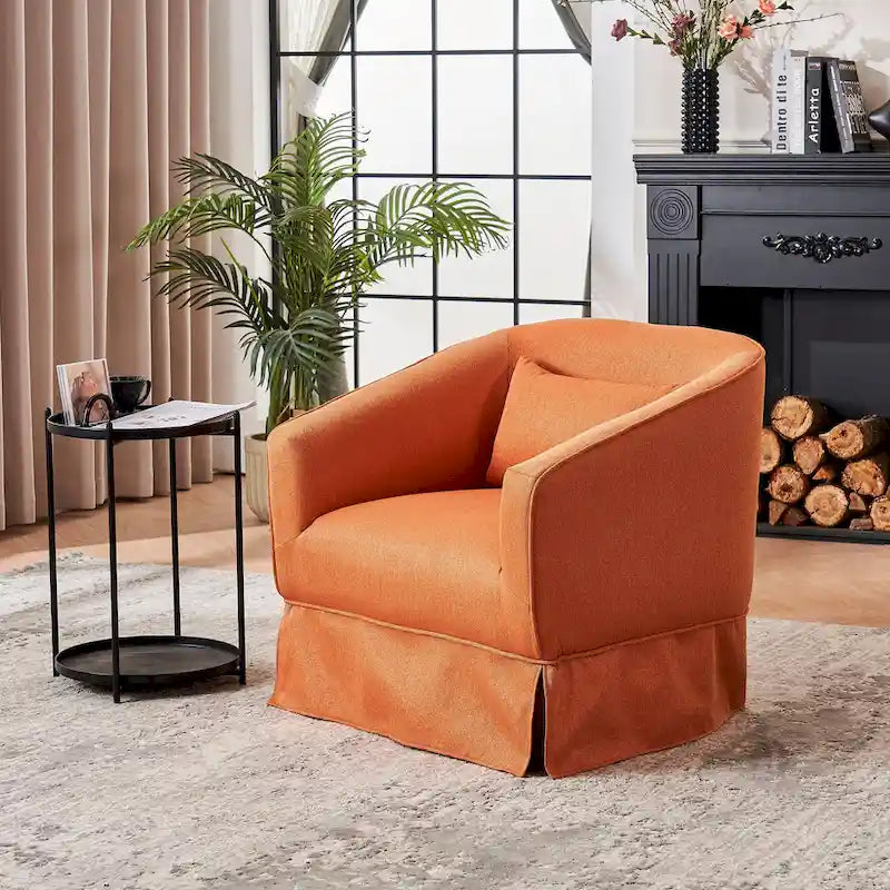Poltrona Girevole A Botte Con Pouf, Poltrone Girevoli D'Accento, Poltrone Da Lettura, Poltrone Rotonde A Botte con Base in Metallo Nero