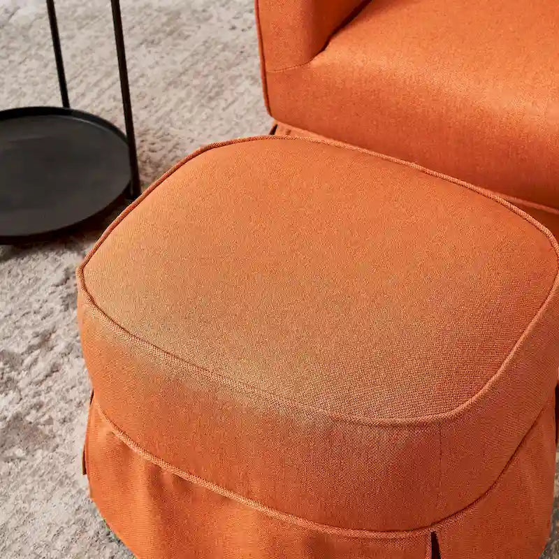 Poltrona Girevole A Botte Con Pouf, Poltrone Girevoli D'Accento, Poltrone Da Lettura, Poltrone Rotonde A Botte con Base in Metallo Nero