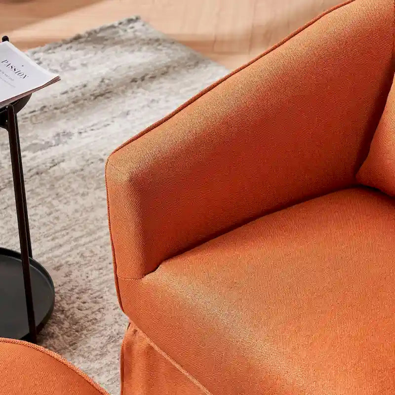 Poltrona Girevole A Botte Con Pouf, Poltrone Girevoli D'Accento, Poltrone Da Lettura, Poltrone Rotonde A Botte con Base in Metallo Nero