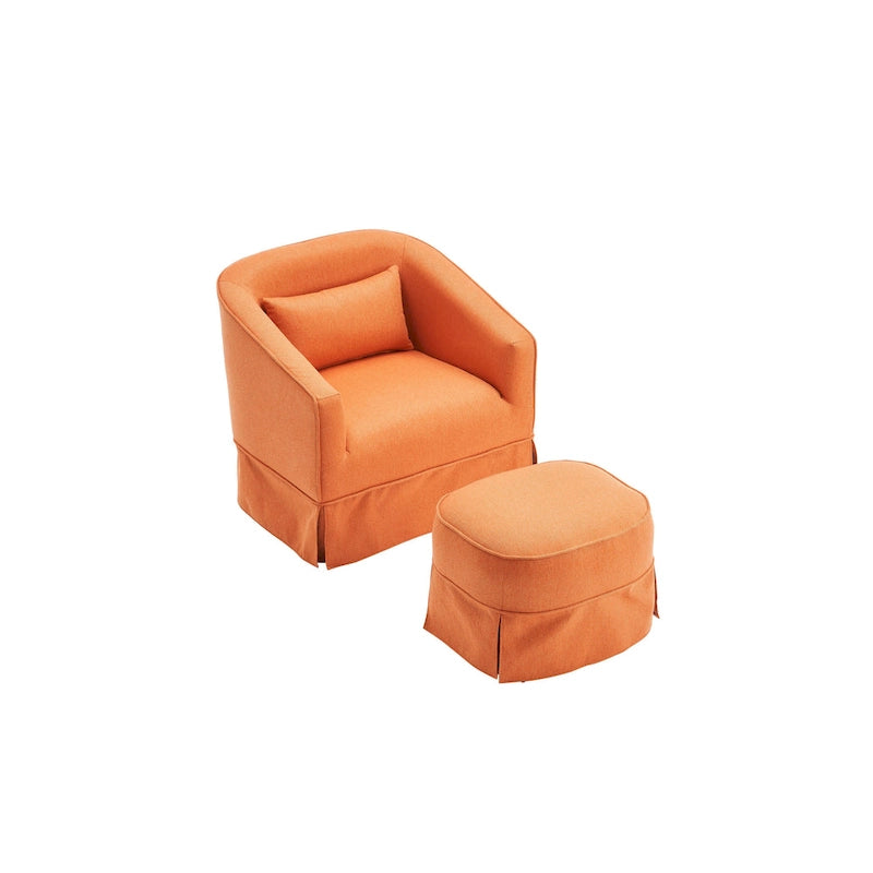 Poltrona Girevole A Botte Con Pouf, Poltrone Girevoli D'Accento, Poltrone Da Lettura, Poltrone Rotonde A Botte con Base in Metallo Nero