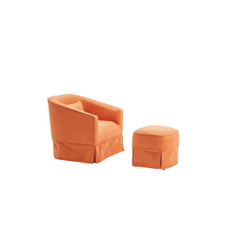 Poltrona Girevole A Botte Con Pouf, Poltrone Girevoli D'Accento, Poltrone Da Lettura, Poltrone Rotonde A Botte con Base in Metallo Nero