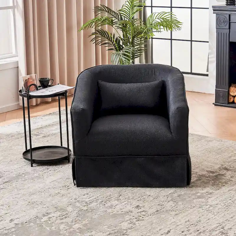 Poltrona Girevole A Botte Con Pouf, Poltrone Girevoli D'Accento, Poltrone Da Lettura, Poltrone Rotonde A Botte con Base in Metallo Nero
