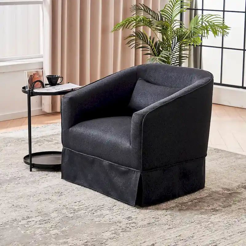 Poltrona Girevole A Botte Con Pouf, Poltrone Girevoli D'Accento, Poltrone Da Lettura, Poltrone Rotonde A Botte con Base in Metallo Nero