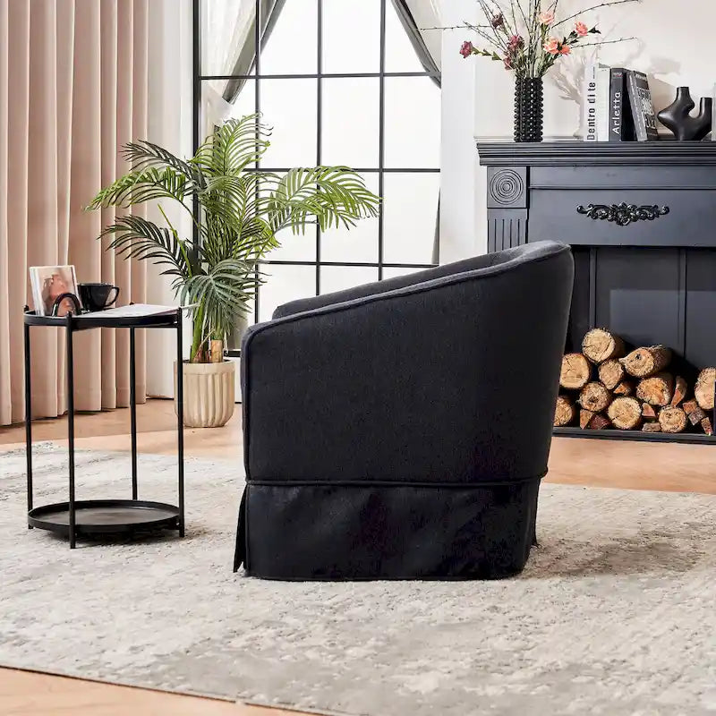 Poltrona Girevole A Botte Con Pouf, Poltrone Girevoli D'Accento, Poltrone Da Lettura, Poltrone Rotonde A Botte con Base in Metallo Nero
