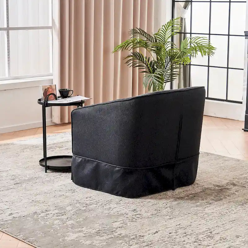 Poltrona Girevole A Botte Con Pouf, Poltrone Girevoli D'Accento, Poltrone Da Lettura, Poltrone Rotonde A Botte con Base in Metallo Nero
