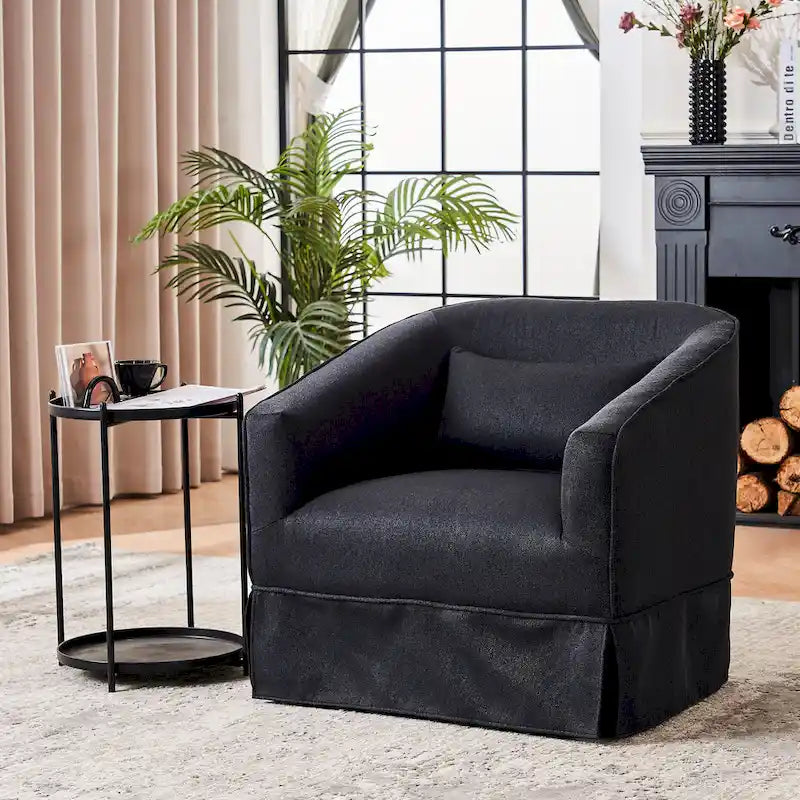 Poltrona Girevole A Botte Con Pouf, Poltrone Girevoli D'Accento, Poltrone Da Lettura, Poltrone Rotonde A Botte con Base in Metallo Nero