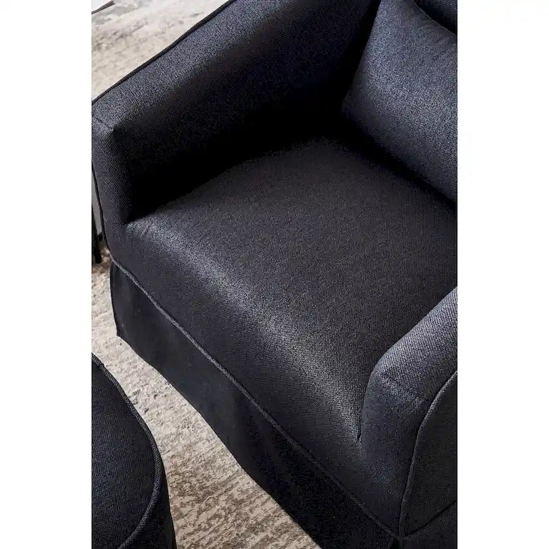 Poltrona Girevole A Botte Con Pouf, Poltrone Girevoli D'Accento, Poltrone Da Lettura, Poltrone Rotonde A Botte con Base in Metallo Nero