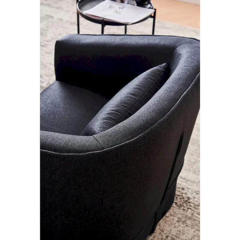 Poltrona Girevole A Botte Con Pouf, Poltrone Girevoli D'Accento, Poltrone Da Lettura, Poltrone Rotonde A Botte con Base in Metallo Nero