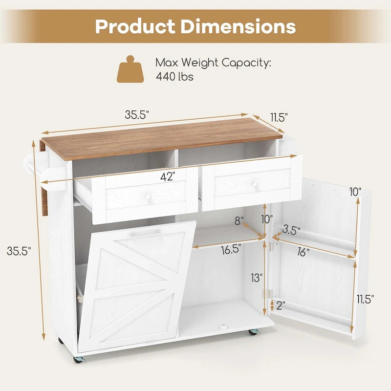 Carrello da cucina con isola pieghevole - Vedi dettagli