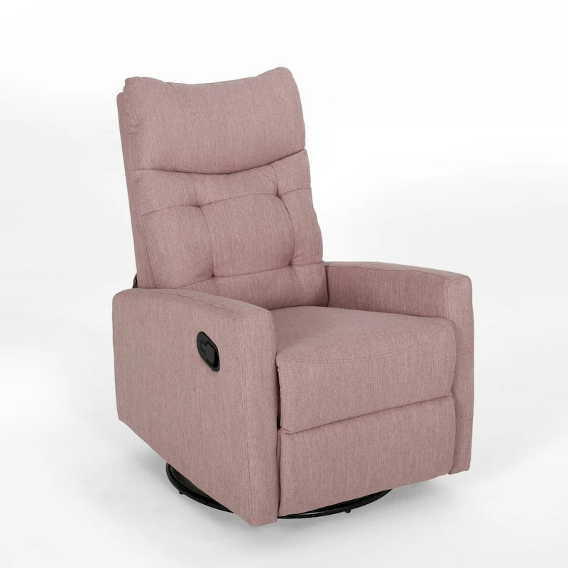 Poltrona reclinabile a spinta Glider con base girevole, in tessuto trapuntato rosa cipria