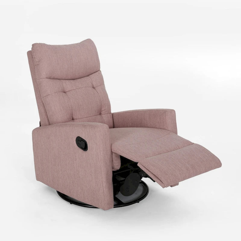 Poltrona reclinabile a spinta Glider con base girevole, in tessuto trapuntato rosa cipria