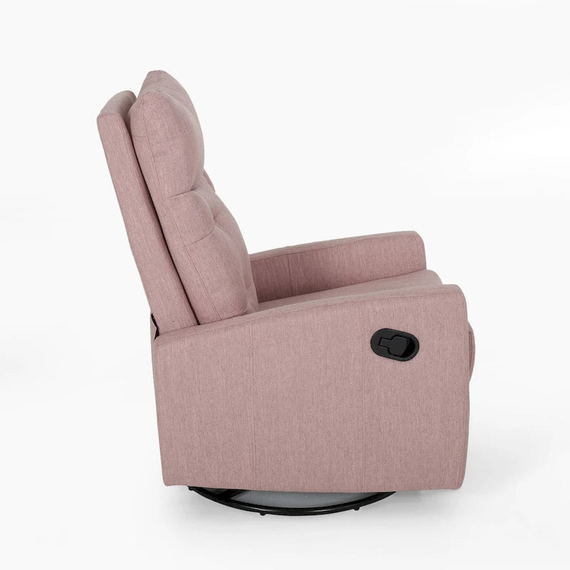 Poltrona reclinabile a spinta Glider con base girevole, in tessuto trapuntato rosa cipria