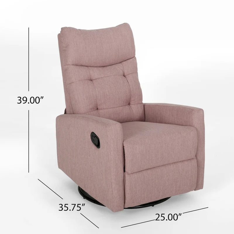Poltrona reclinabile a spinta Glider con base girevole, in tessuto trapuntato rosa cipria