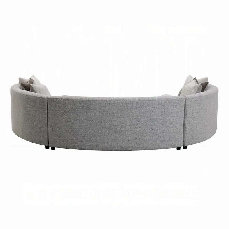 Divano componibile a 3 sezioni Kei, 9 cuscini, struttura curva, tessuto bouclé grigio