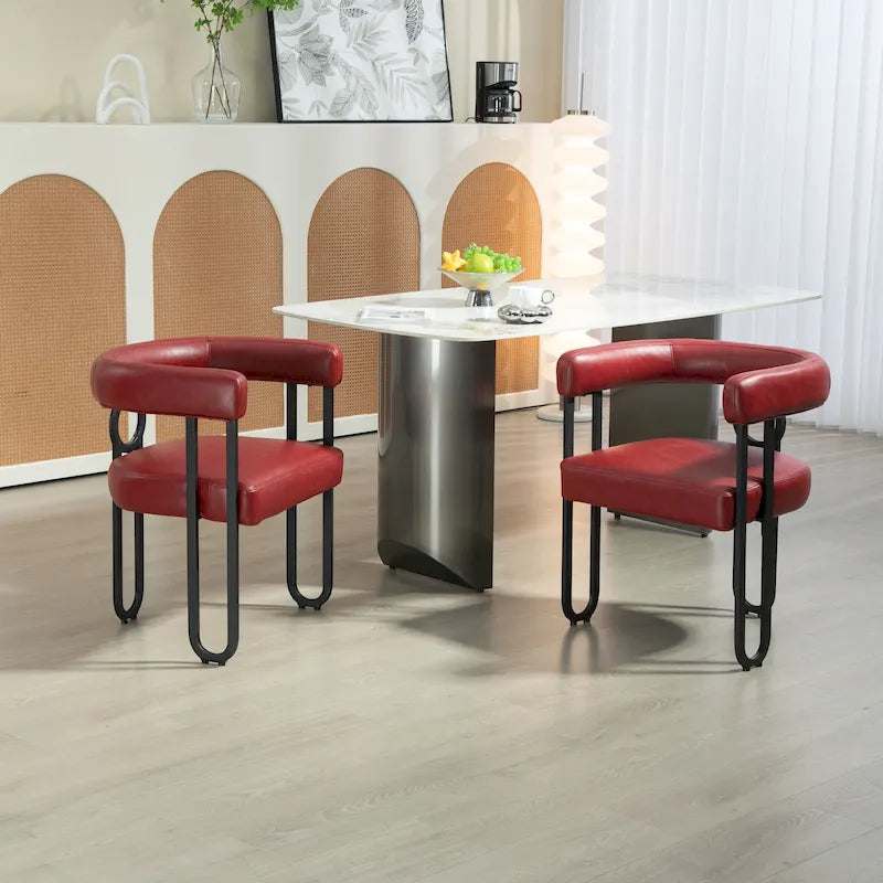 Set di 2 sedie da pranzo imbottite in pelle PU con gambe in metallo