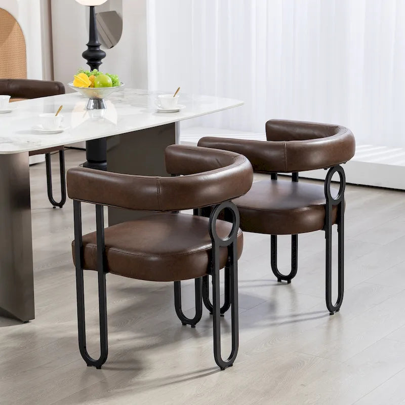 Set di 2 sedie da pranzo imbottite in pelle PU con gambe in metallo