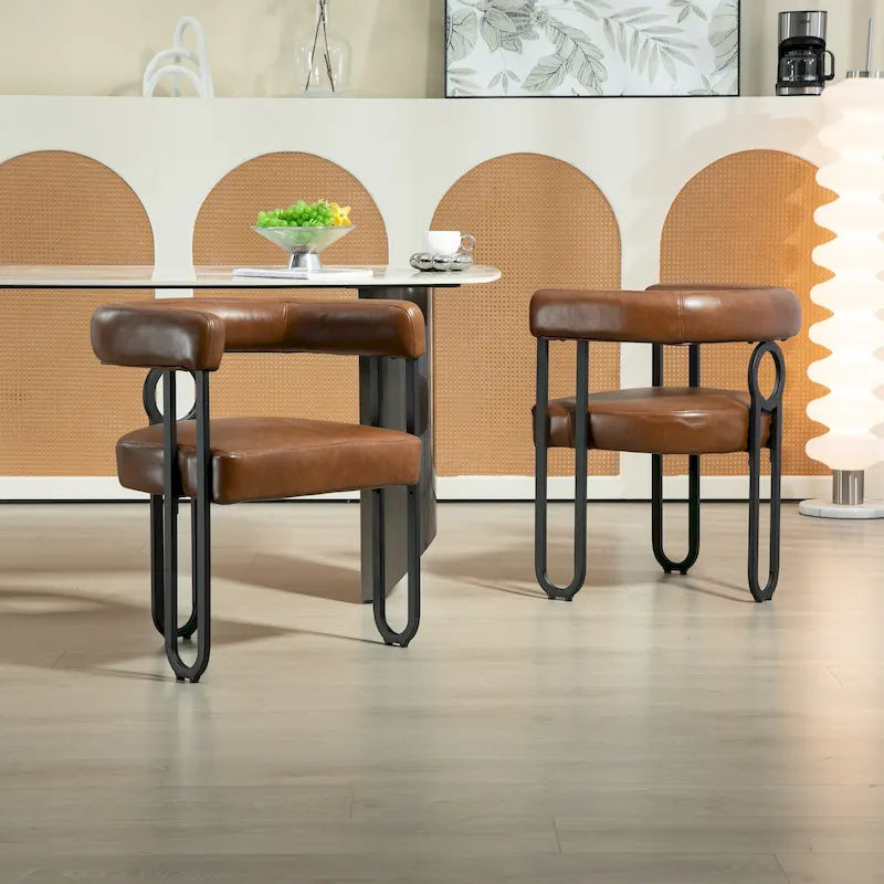 Set di 2 sedie da pranzo imbottite in pelle PU con gambe in metallo