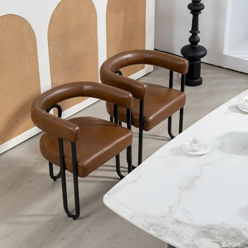Set di 2 sedie da pranzo imbottite in pelle PU con gambe in metallo
