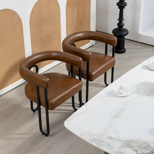 Set di 2 sedie da pranzo imbottite in pelle PU con gambe in metallo