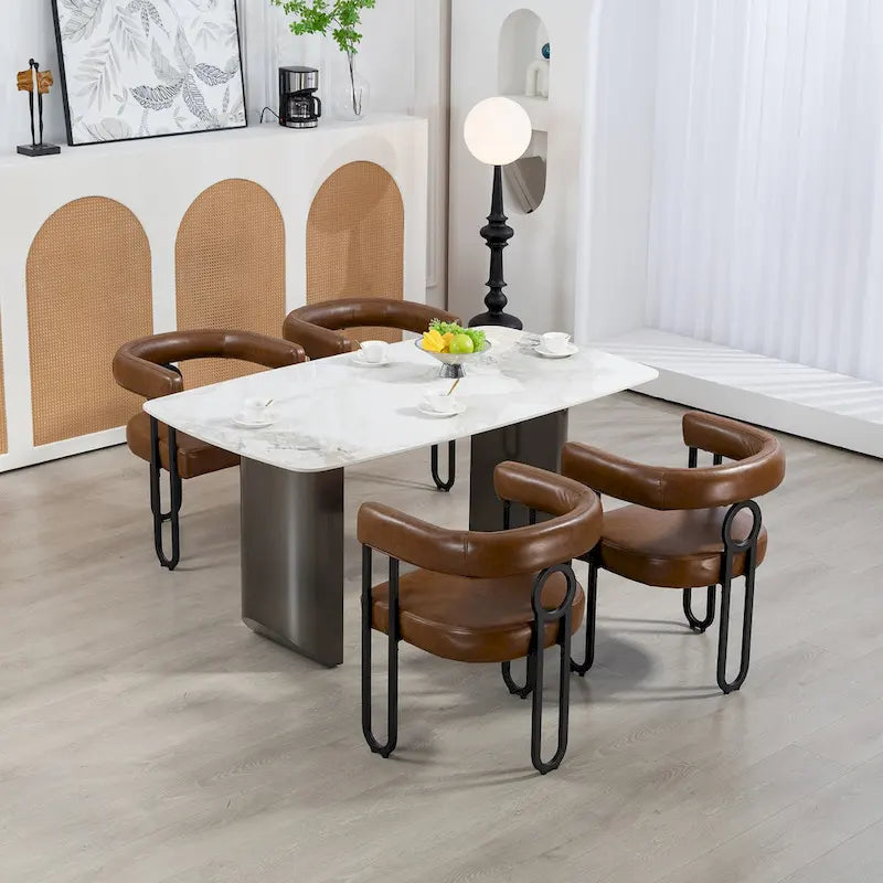 Set di 2 sedie da pranzo imbottite in pelle PU con gambe in metallo