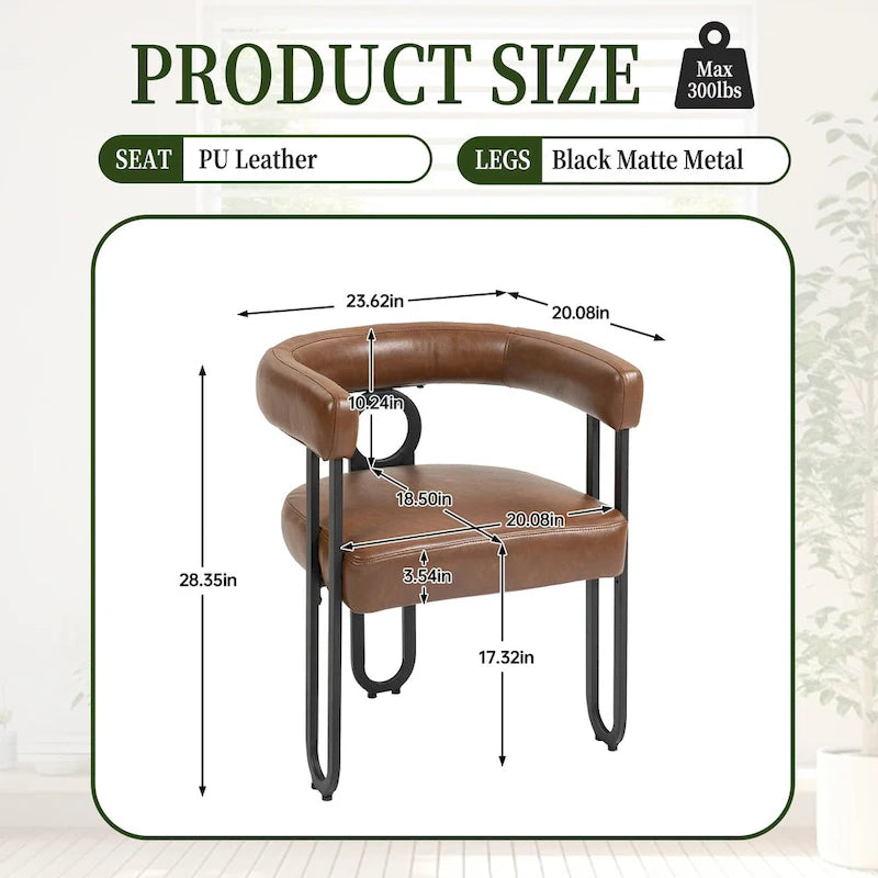Set di 2 sedie da pranzo imbottite in pelle PU con gambe in metallo
