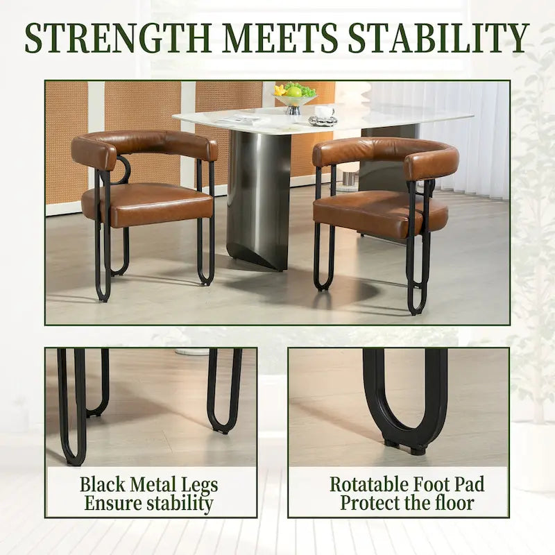 Set di 2 sedie da pranzo imbottite in pelle PU con gambe in metallo