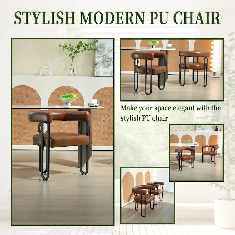 Set di 2 sedie da pranzo imbottite in pelle PU con gambe in metallo