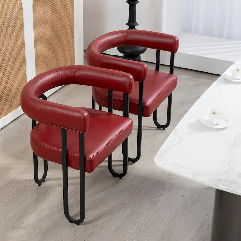 Set di 2 sedie da pranzo imbottite in pelle PU con gambe in metallo