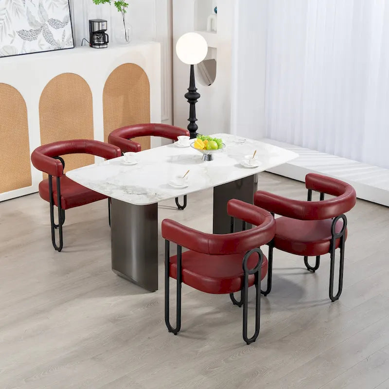 Set di 2 sedie da pranzo imbottite in pelle PU con gambe in metallo