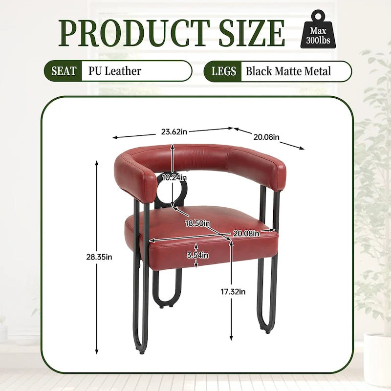 Set di 2 sedie da pranzo imbottite in pelle PU con gambe in metallo