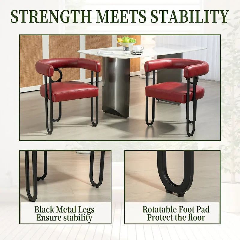 Set di 2 sedie da pranzo imbottite in pelle PU con gambe in metallo