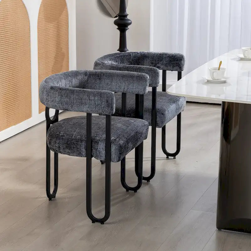 Set di 2 sedie da pranzo imbottite in pelle PU con gambe in metallo