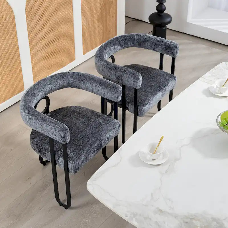 Set di 2 sedie da pranzo imbottite in pelle PU con gambe in metallo