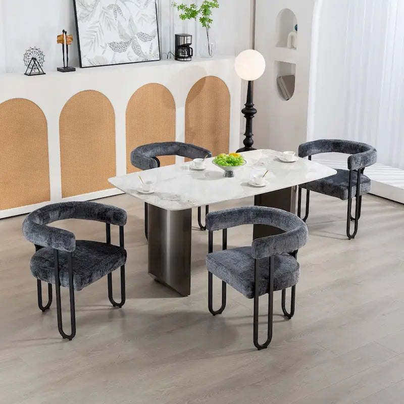 Set di 2 sedie da pranzo imbottite in pelle PU con gambe in metallo