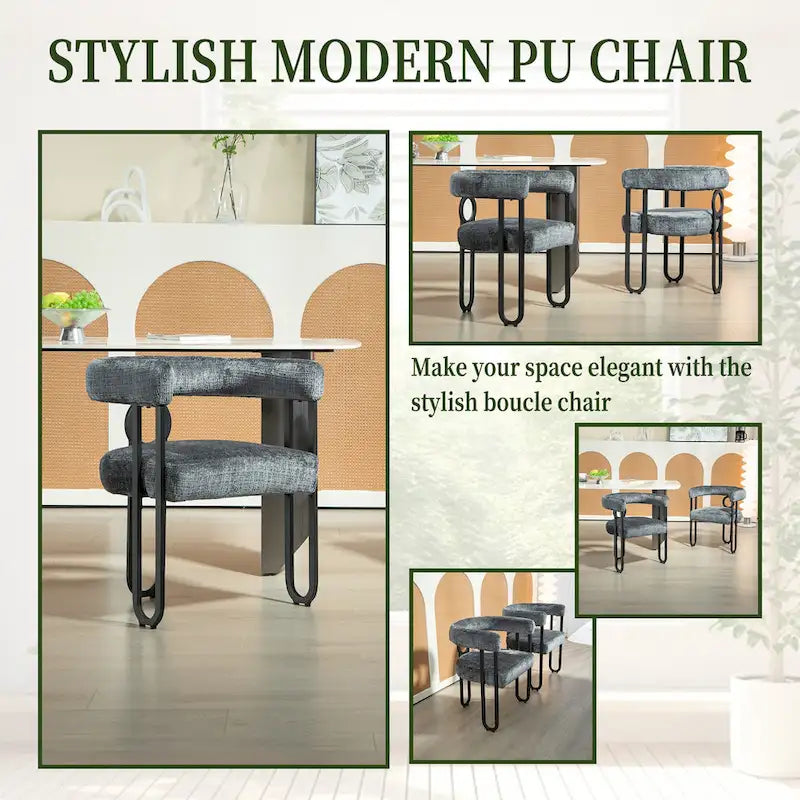 Set di 2 sedie da pranzo imbottite in pelle PU con gambe in metallo