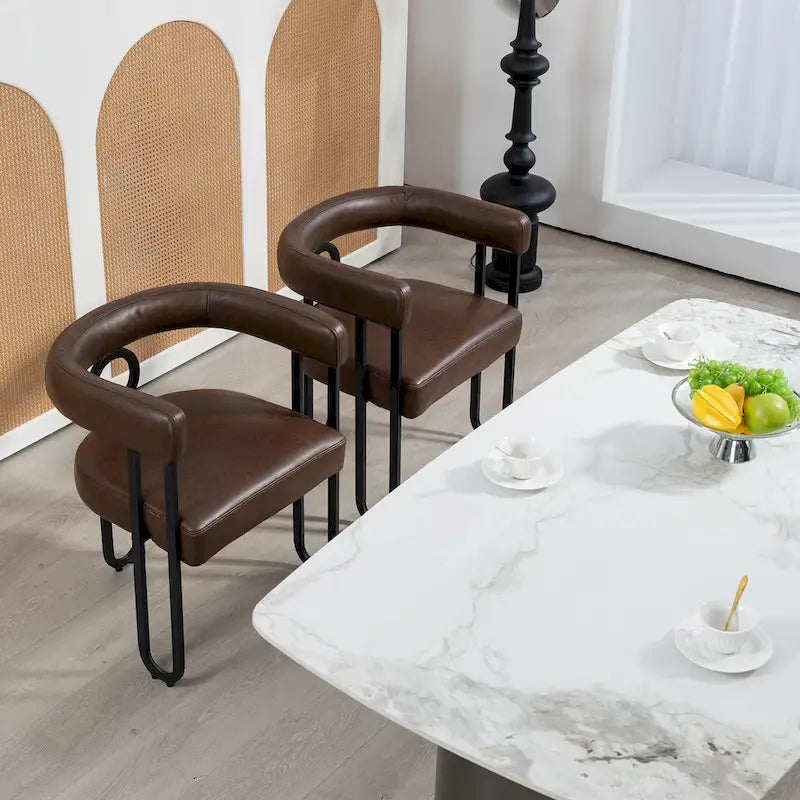 Set di 2 sedie da pranzo imbottite in pelle PU con gambe in metallo