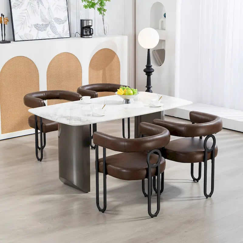 Set di 2 sedie da pranzo imbottite in pelle PU con gambe in metallo
