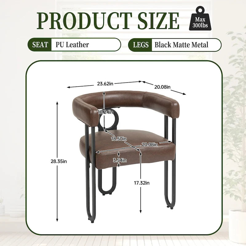 Set di 2 sedie da pranzo imbottite in pelle PU con gambe in metallo