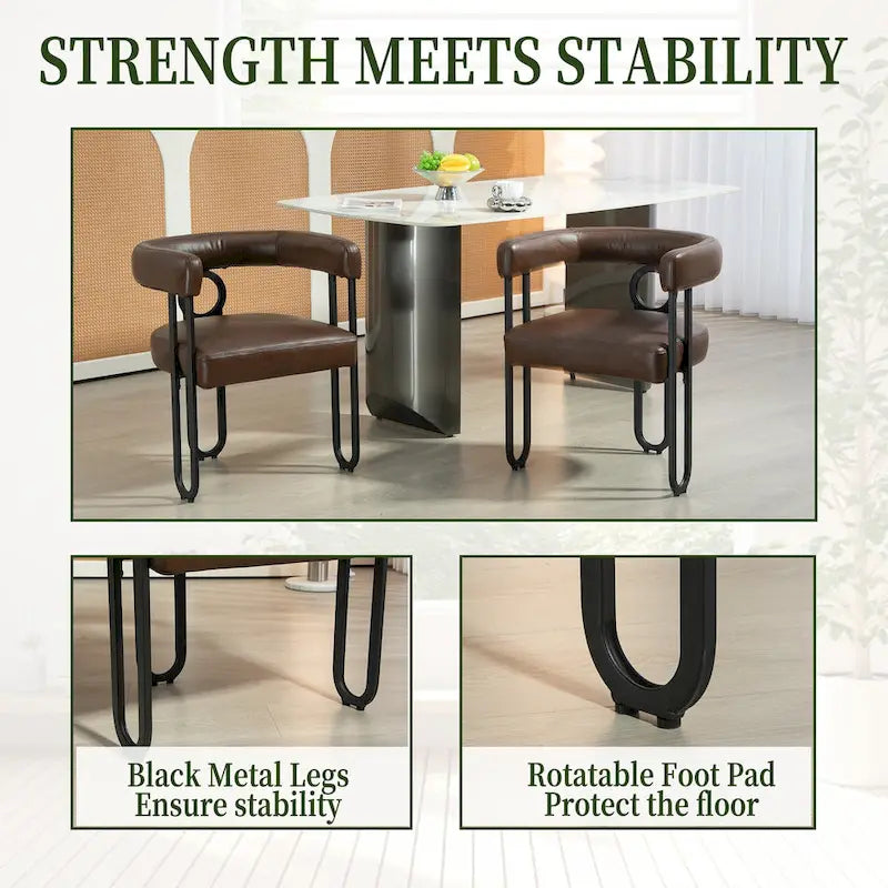 Set di 2 sedie da pranzo imbottite in pelle PU con gambe in metallo
