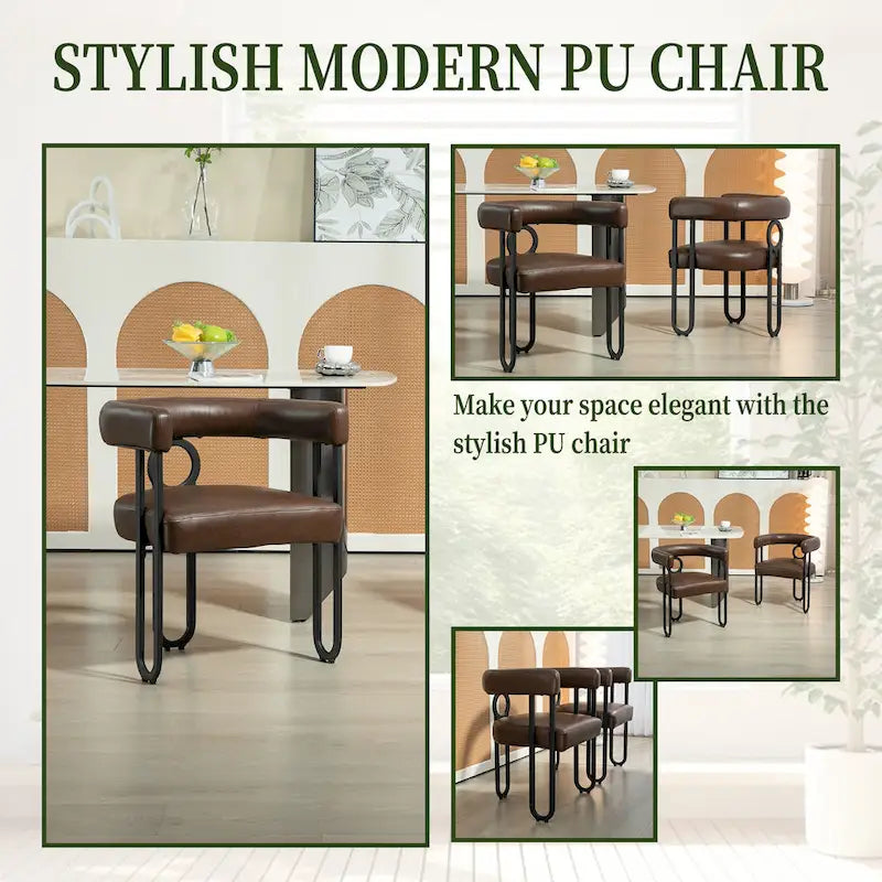 Set di 2 sedie da pranzo imbottite in pelle PU con gambe in metallo