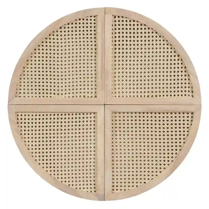 31.4 Tavolino Moderno Modulare in Legno con Rattan Naturale e Contenitore per Soggiorno