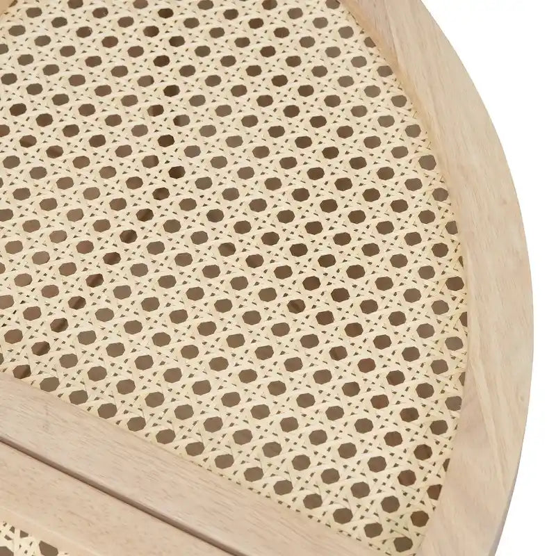 31.4 Tavolino Moderno Modulare in Legno con Rattan Naturale e Contenitore per Soggiorno