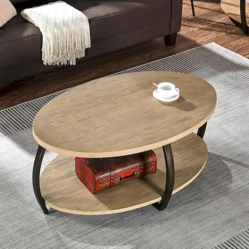 Tavolino da Caffè Ovale, Tavolino da Caffè Ellittico Industriale a 2 Ripiani