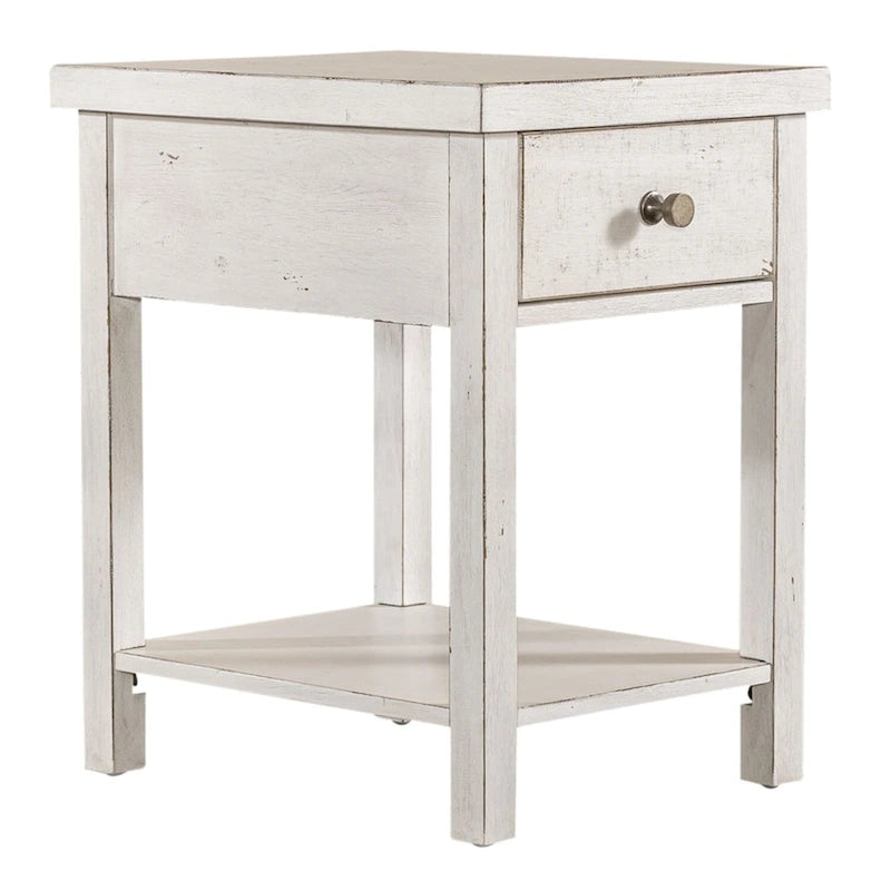 Tavolino con cassetto stile Modern Farmhouse, bianco, da mercato delle pulci