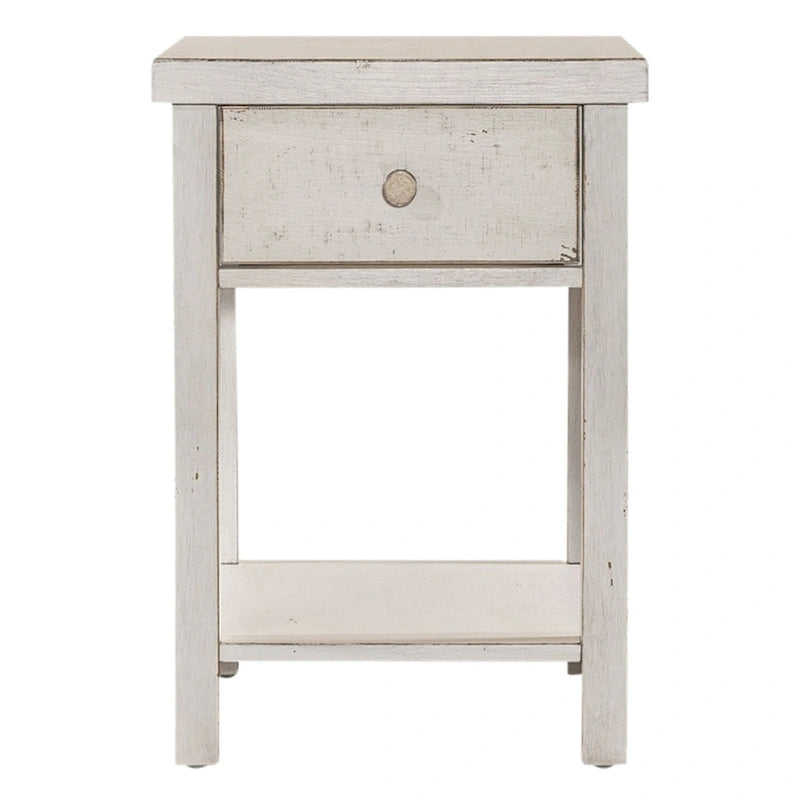 Tavolino con cassetto stile Modern Farmhouse, bianco, da mercato delle pulci