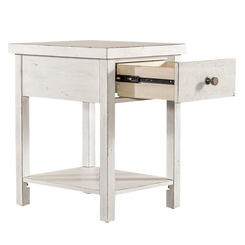 Tavolino con cassetto stile Modern Farmhouse, bianco, da mercato delle pulci